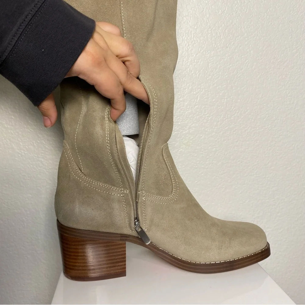 Nine West Beige Taupe Knee-High Block Heel Boots Size 10